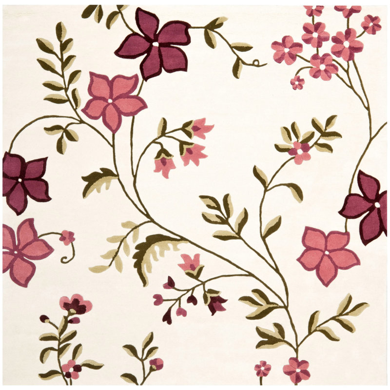 Tapis floral en laine touffeté à la main Fermont, Carré 7 pi