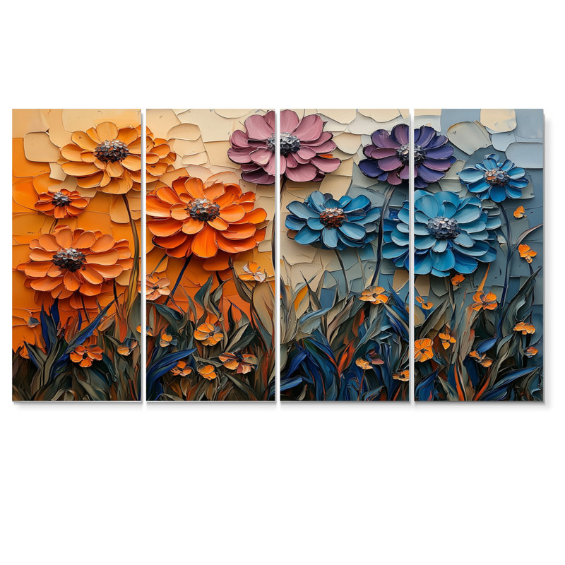 Beckey - Thistle Wall Art - ensemble d'art mural traditionnel 4 pièces, H 32 po x l 64 po