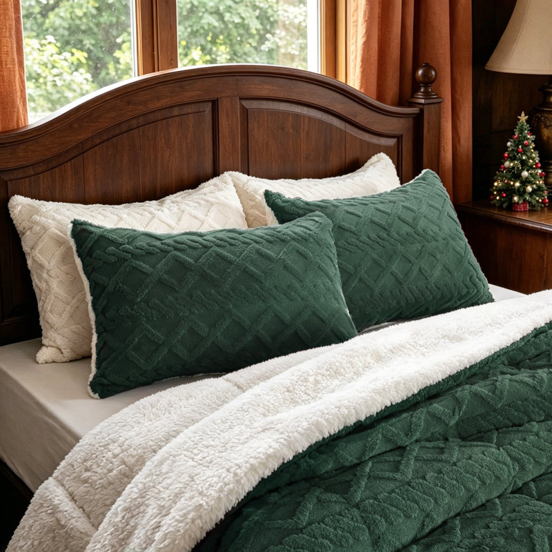 Ensemble d'édredon en jacquard Flock, King, Green