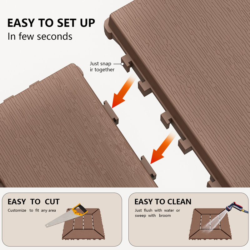 30.5cm L x 30.5cm W Plastic Interlocking Deck, Brown