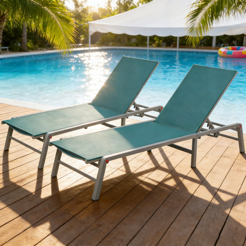 Paquet de 2 chaises longues d'extérieur Kozyard, chaises longues de patio pliables en aluminium avec dossier réglable à 5 positions, sans assemblage, tissu respirant en textilène pour la piscine, la plage et la cour arrière vert menthe