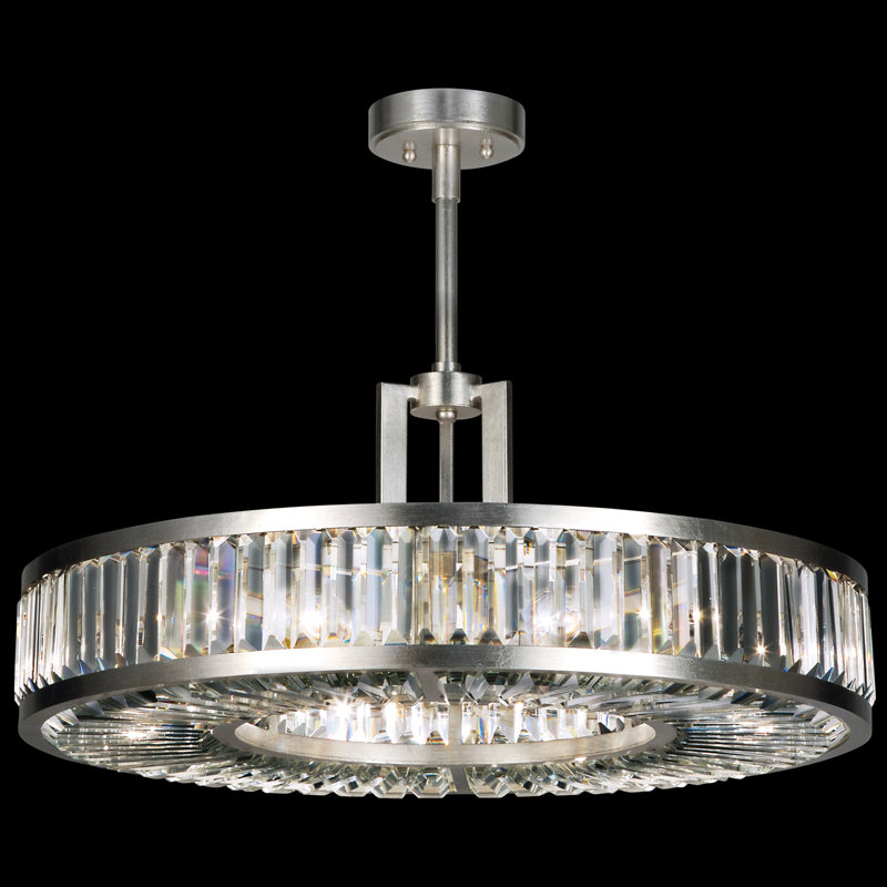 Lustre rond en cristal 29 po, Argent
