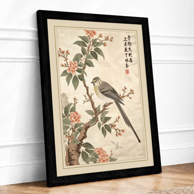 Bird Among Blossoms Japandi - Framed Print