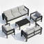 Ensemble de conversation de patio 5 pièces en aluminium 5 pièces, canapé d'extérieur 7 places avec coussins gris clair épais et structure noire et table basse