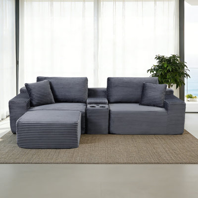 Alhertine 82"W Modular Corduroy Sofa Couch,Sleeper Sofa,Ottoman Storage by Latitude Run