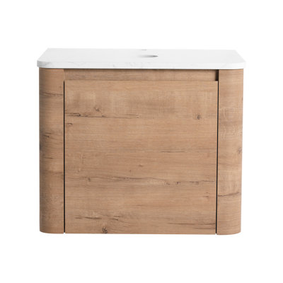 24'' Wall - Mounted Bathroom Vanity, 1 Soft Close Door, Stainless Steel Hinges, 45 Hidden Handles, Space Saving Option For Cabinet, Single Closing Scratch & Water , Inclined Edge Handles