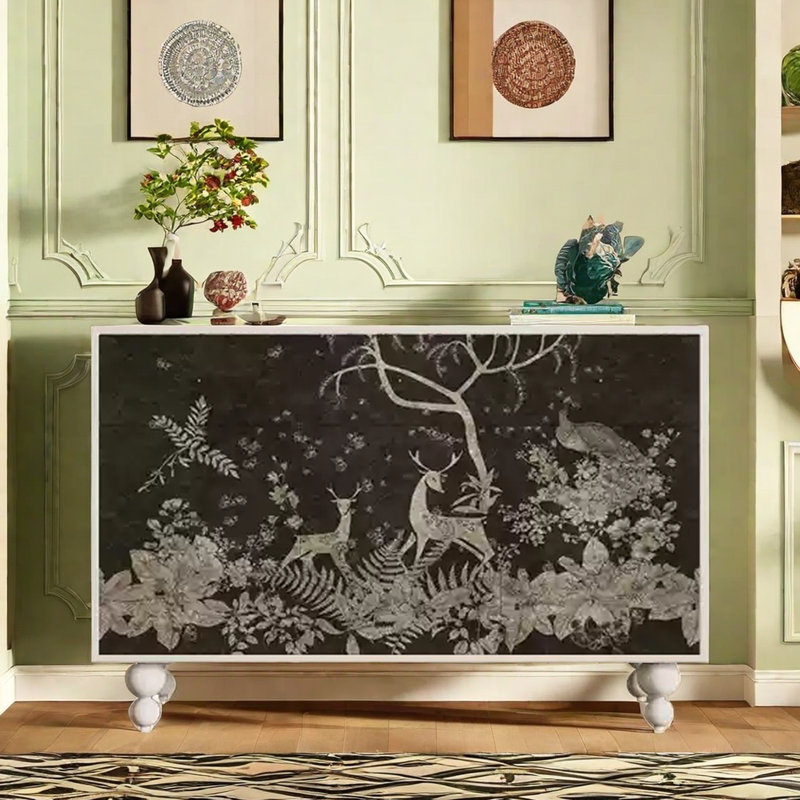 Light Luxury Entrance Decorative Cabinet Sideboard, White/Black