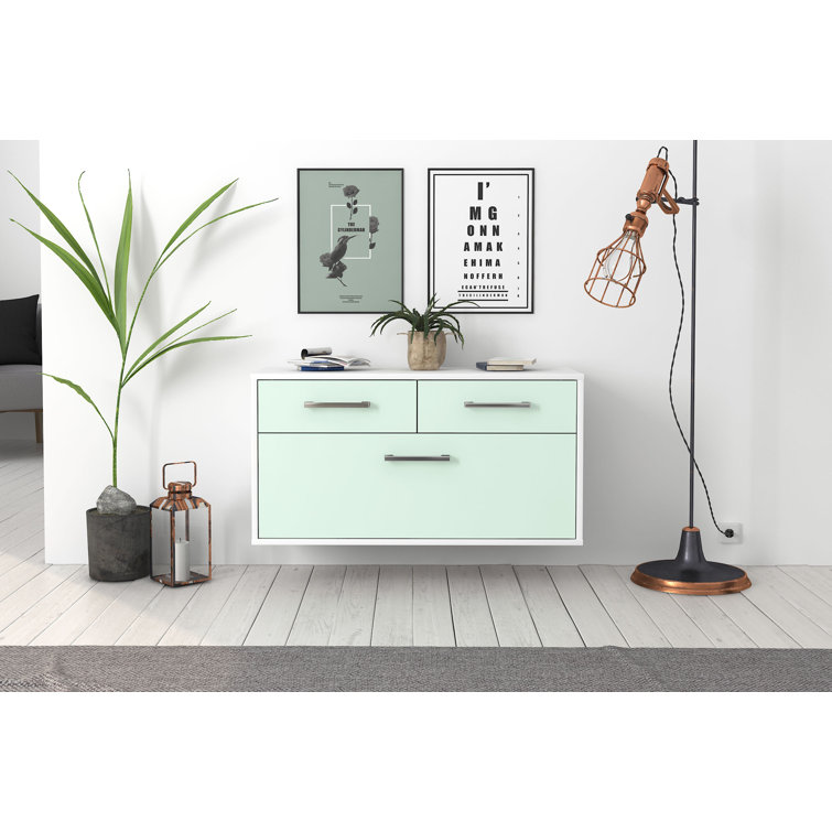 Latitude Run Alyan TV stand, color: mint/white, flying/metal handles ...