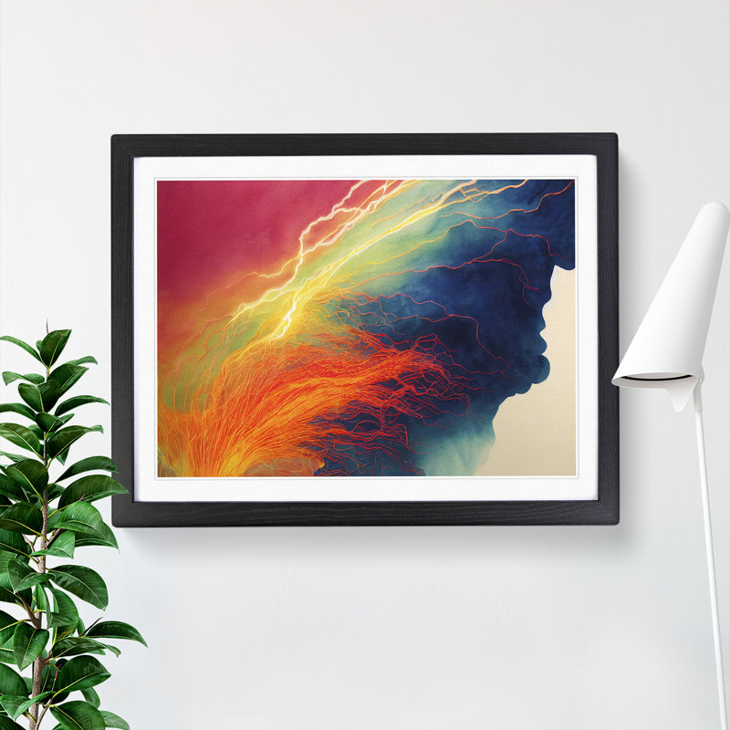 Watercolour Electricity - Single Picture Frame Print, 46cm H x 64cm W x 2cm D, Black Framed