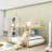 Twin Over Queen Wood House Bunk Bed With Climbing Nets And Ramp,Guardrails-1756915401