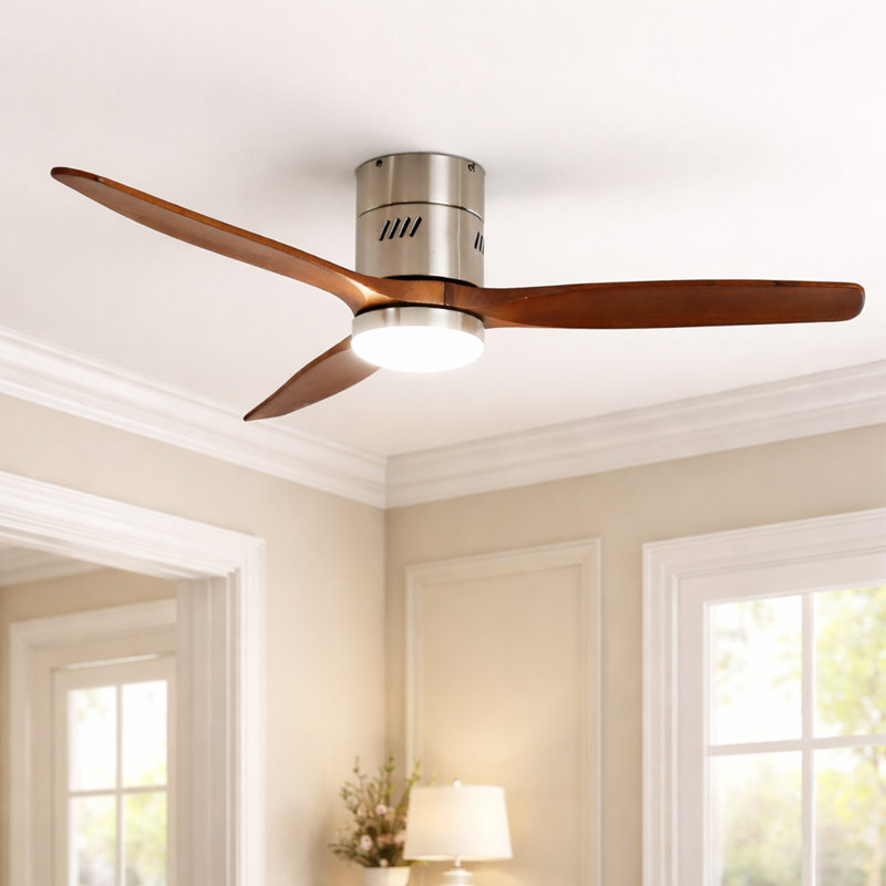 AuraVista 52" Modern 3-Blade Ceiling Fan with Light Kit & Remote Control – Flush Mount for Sleek, Space-Saving Design, Walnut