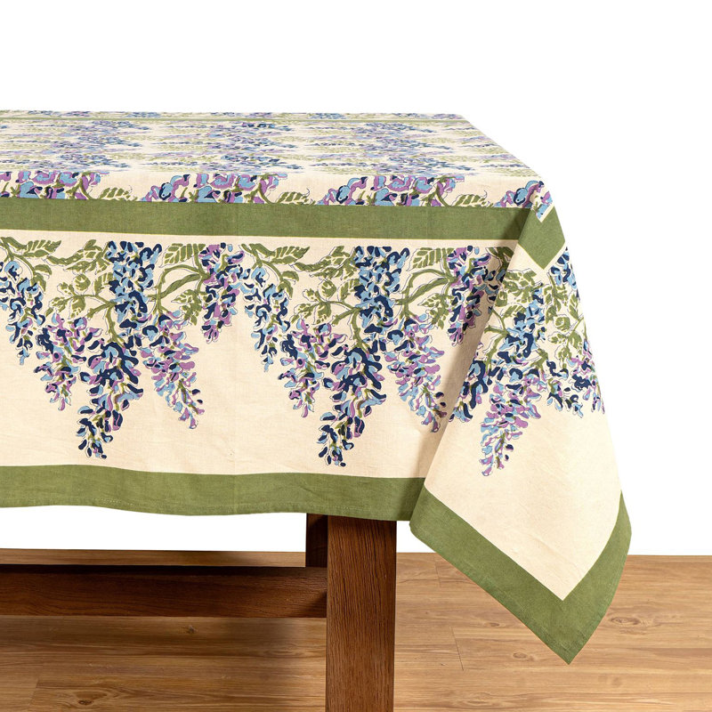 Wisteria Handmade Floral Tablecloth, 86" x 59", Blue/Green