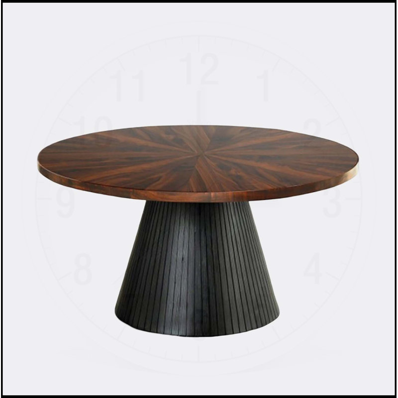 Table basse ronde de style contemporain avec plateau biseauté et base cylindrique, parfaite pour les espaces de vie modernes