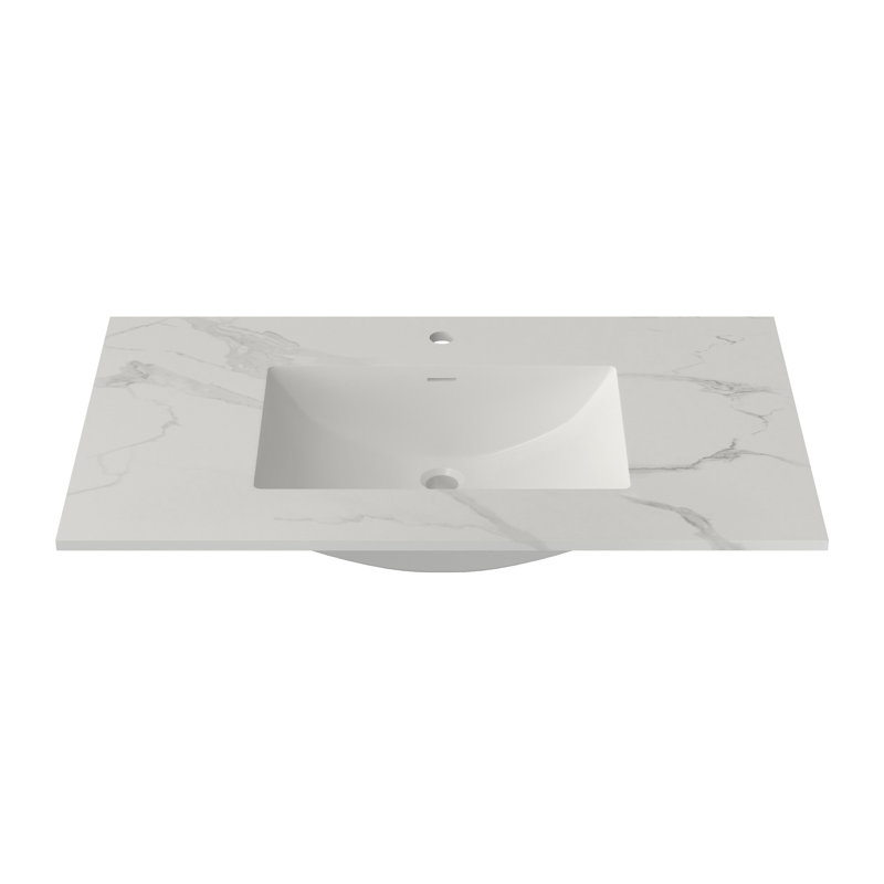 37'' W X 22'' D Acrylic Vanity Top Drop-in Countertop Single Sink White Bathroom Top with Pre-drilled Faucet Hole & Center Drain