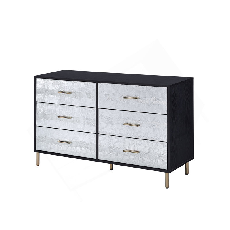 Commode Myles à finition noire, argentée et dorée