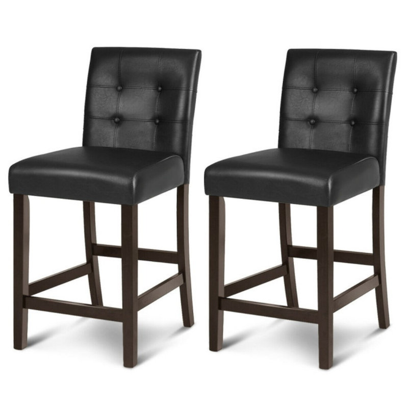 Ensemble de 2 tabourets de bar en cuir PVC avec pieds en bois massif