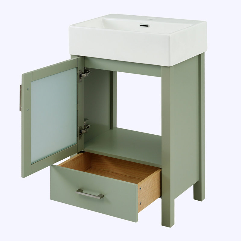 meuble-lavabo avec lavabo en céramique et beaucoup de rangement, Vert
