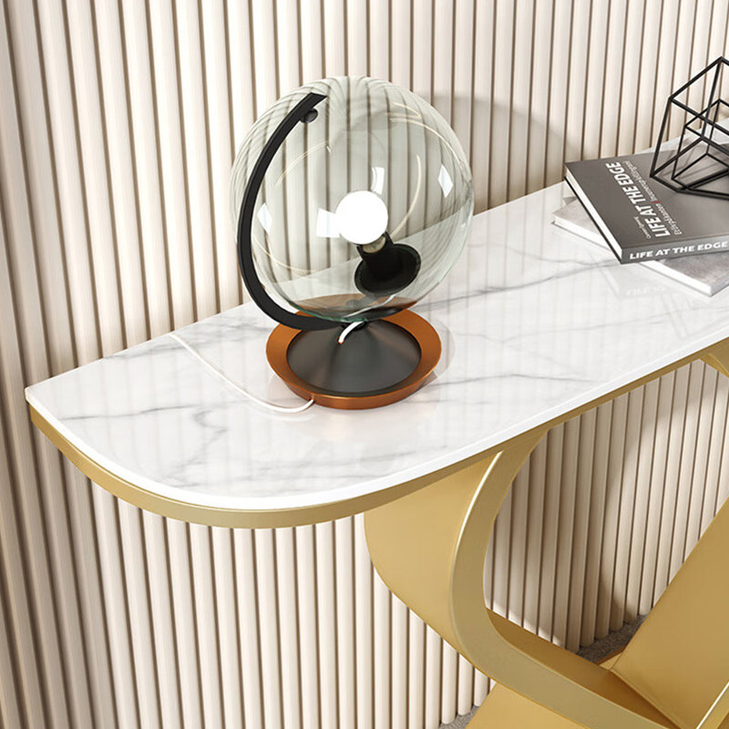 Console moderne en pierre frittée simple, H 31,5 po x l 47,2 po x P 11,8 po, Blanc, Doré