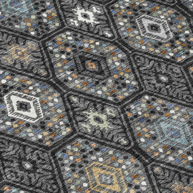 Machine Washable Indoor/Outdoor Chantille ACN2471 Global Rug, 5' x 7'6", Black