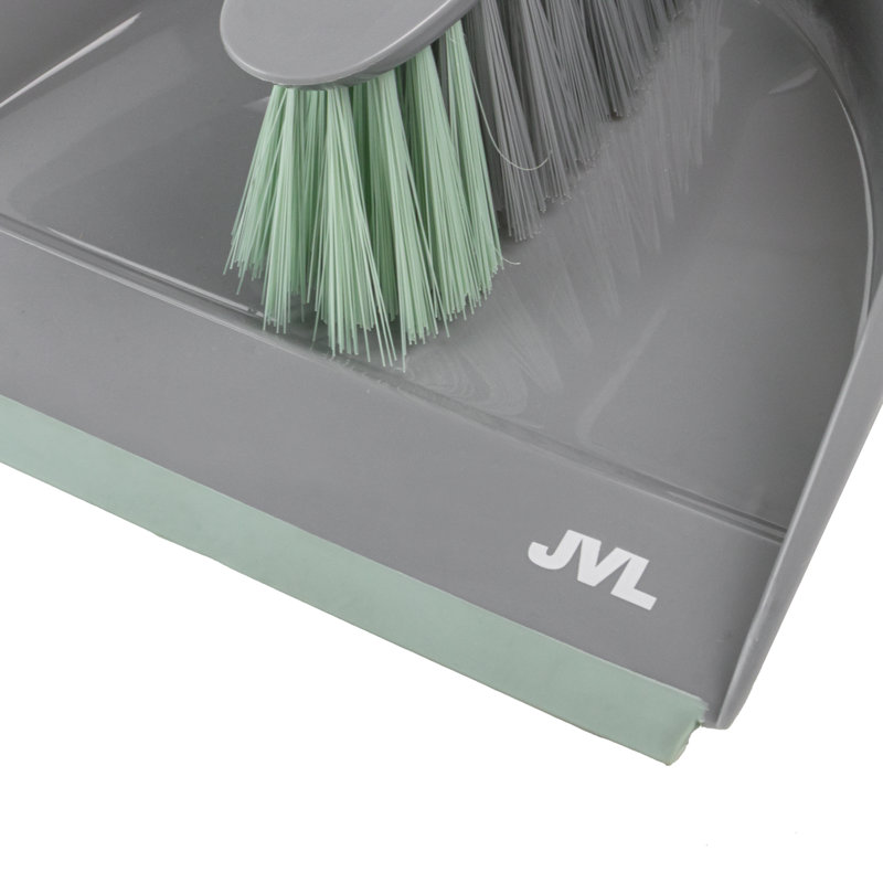 JVL Rubber Grip Dustpan and Brush Set, Grey