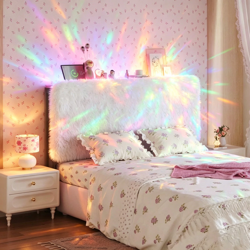 Upholstered Headboard with USB & Type C Port, 60,000 DIY Color of LED Light Height Adjustable, Sturdy, Easy Assembly, Beige