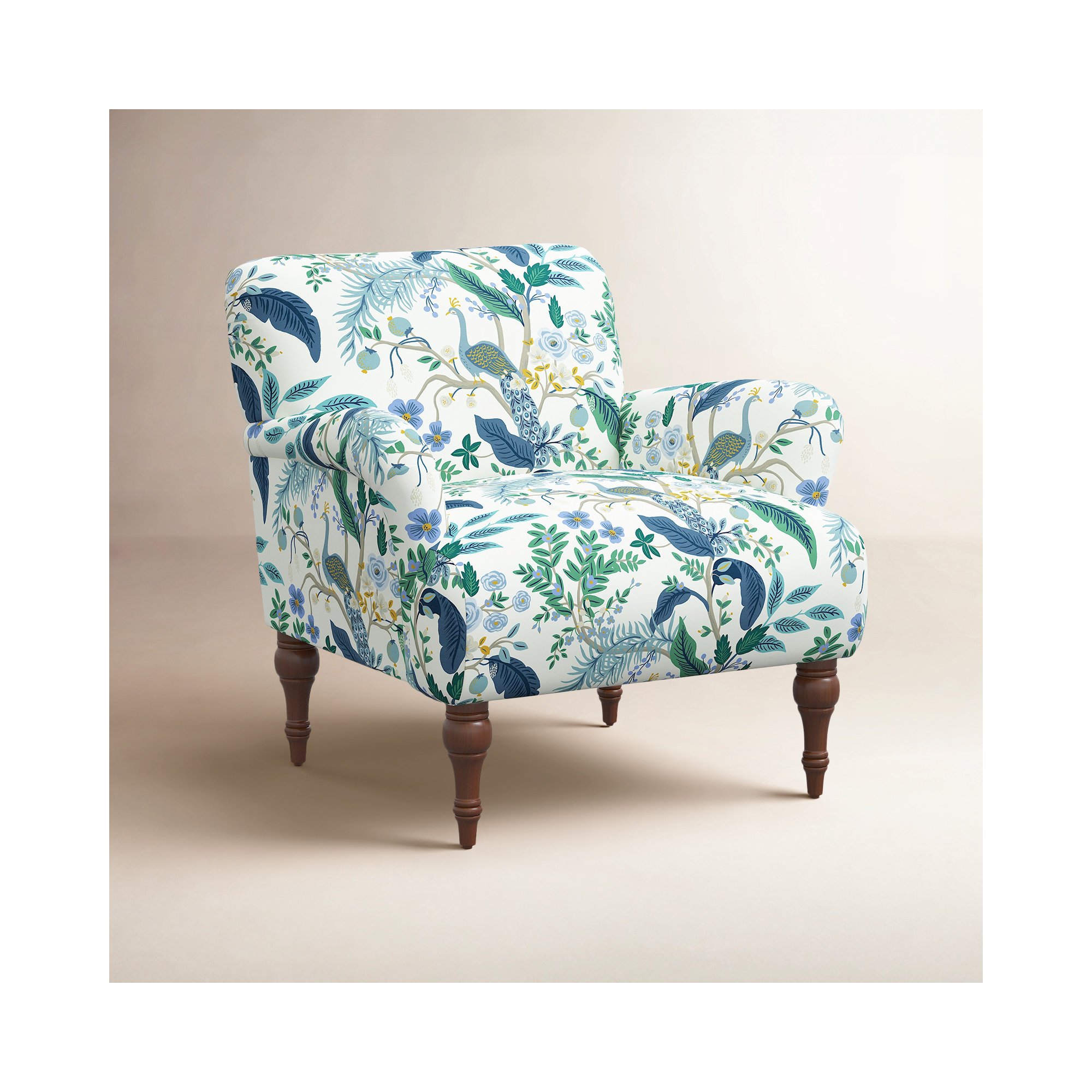 Rifle Paper Co. x Cloth & Company Bristol Armchair, Espresso, Blue Linen Blend