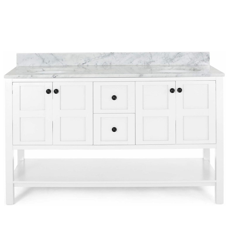 Meuble-lavabo double 61,01 avec comptoir, Blanc