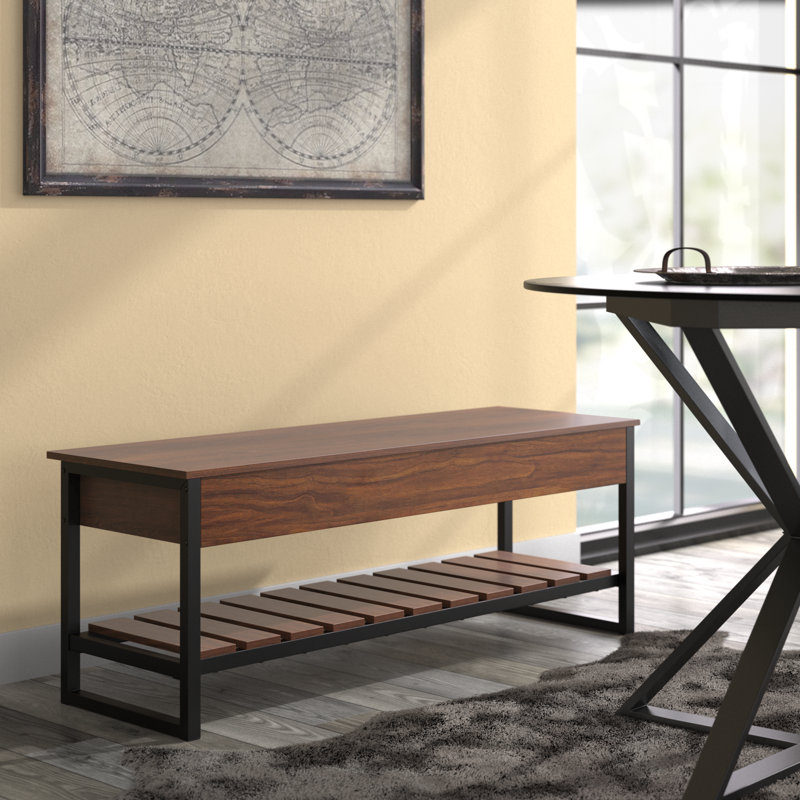 Banc de rangement à plateau relevable de 47 po avec tablette, Noyer