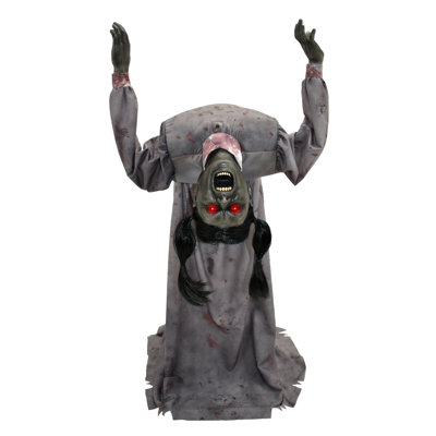 Tête de mort animée d'Halloween 4 pi 6 po avec mouvement et yeux rouges DEL Haunted Hill Farm