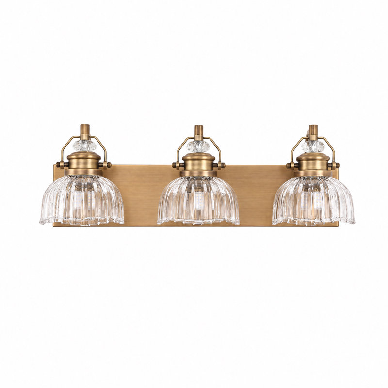22.8-inch Three-Light Brass-Finish Vintage American-Style Vanity Light, Brass