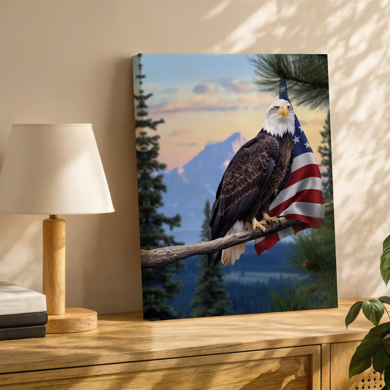 Toile, Aigle chauve majestueux, perché sur une branche vieillie, H 9 po x l 12 po
