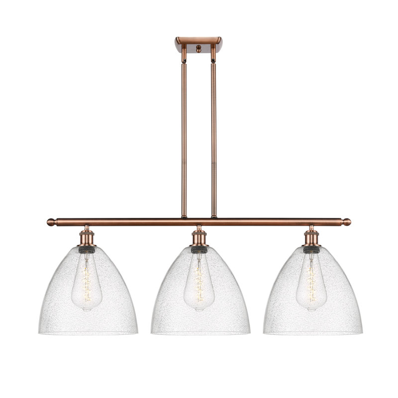 Luminaire suspendu linéaire à 3 lumières pour îlot de cuisine Ambrie, Cuivre antique, Ampoule non incluse
