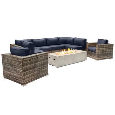 Lsi Fully Assembled 6 Person Seating Group With Firepit And Sunbrella Cushions