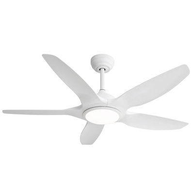 Ventilateur de plafond 48 pouces avec lumière DEL à intensité variable et télécommande, 5 pales ABS, moteur à courant continu, blanc