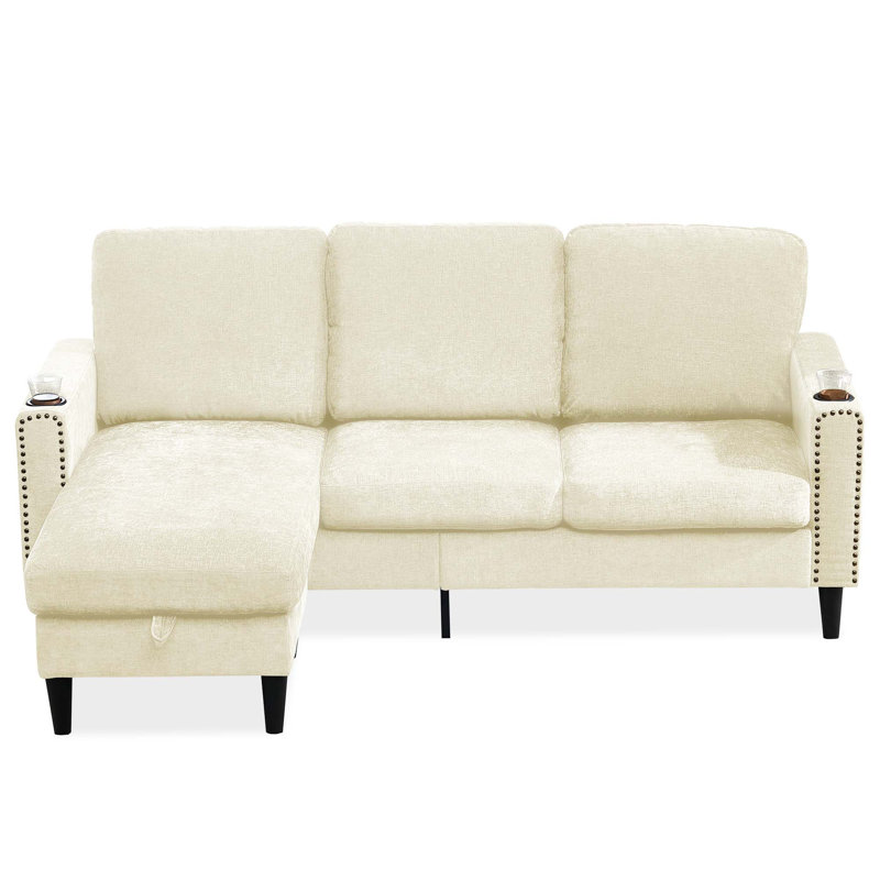 Canapé modulaire en L à 3 places en chenille de conception moderne avec méridienne de rangement pour appartement, studio, bureau, salon, forme de L