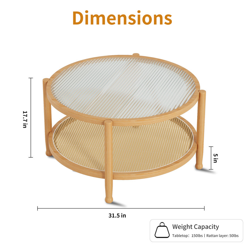 Table basse en rotin avec plateau en verre Bay Isle Home, Naturel, H 19,7 po x l 23,6 po x P 23,6 po