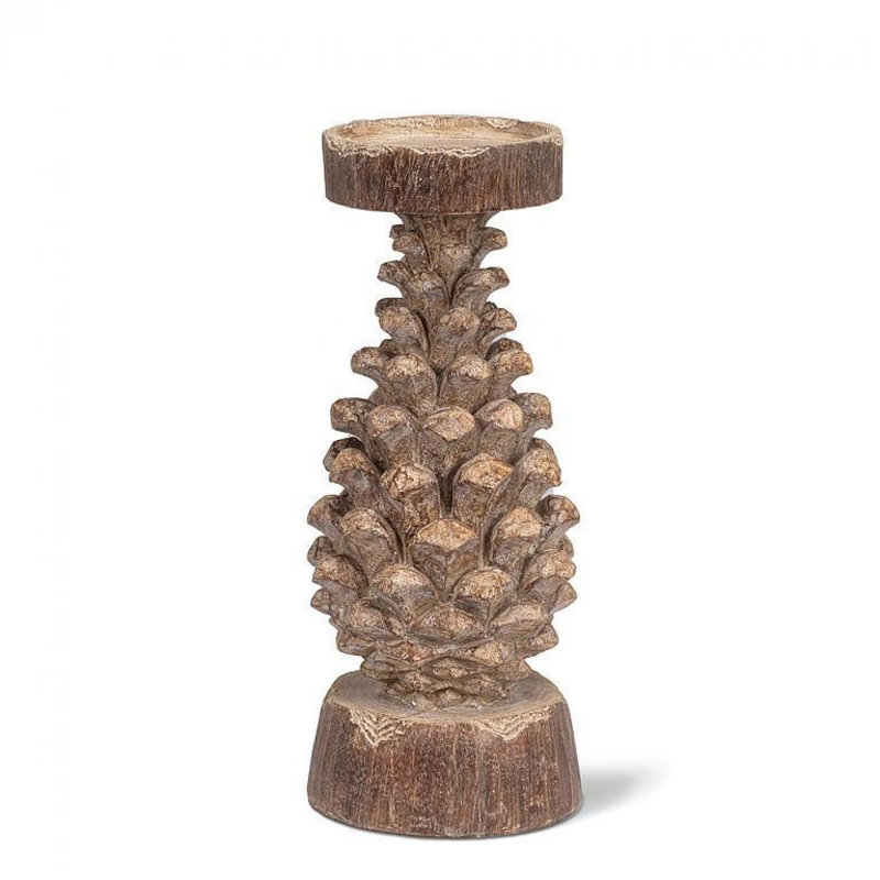 Pinecone On A Round Base Pillar Candle Holder, 11" H x 4.5" W x 4.5" D