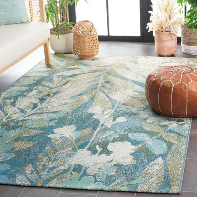 Tapis tissé à la machine intérieur / extérieur bleu / ivoire Aquia