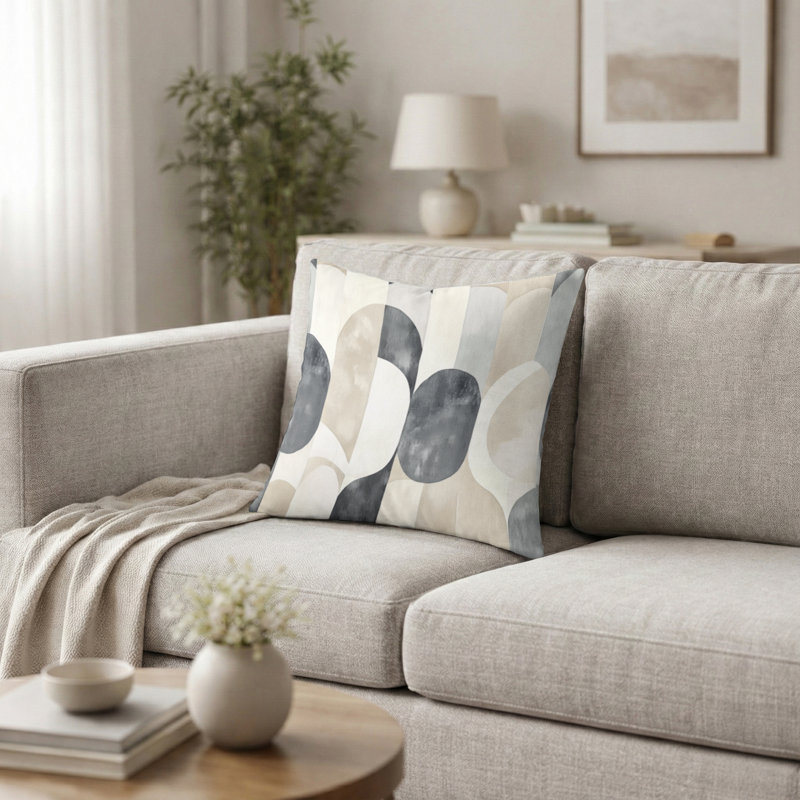 Coussin géométrique à motif géométrique neutre, H 20 po x l 20 po
