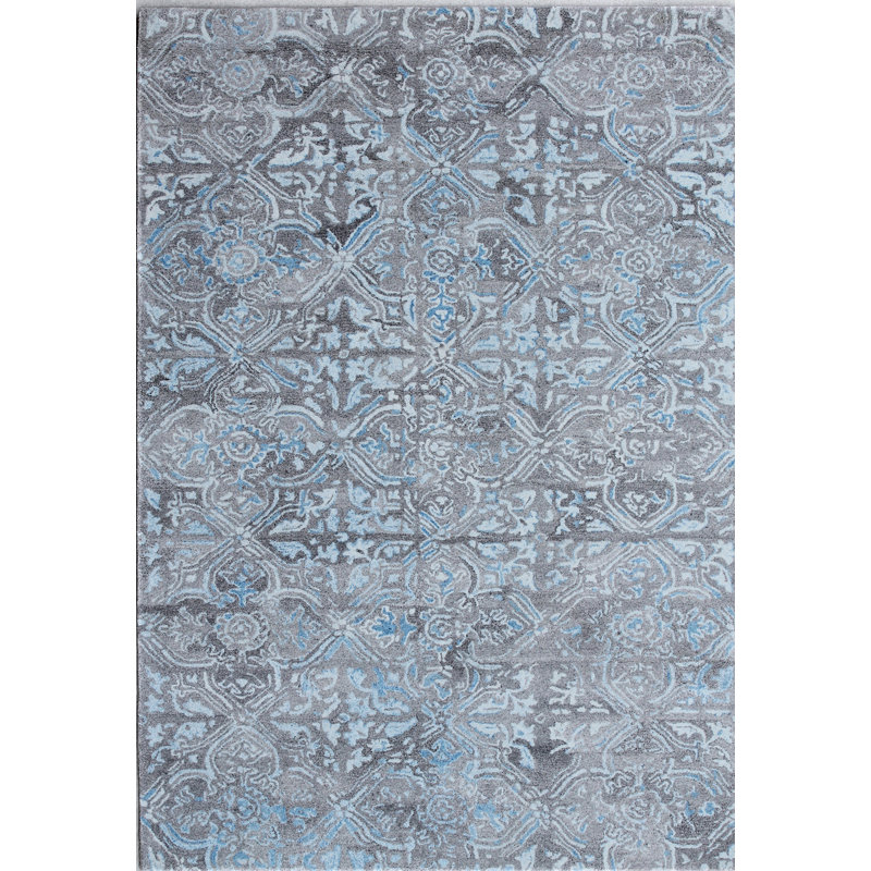 Tapis gris / bleu tissé à la main Correa, Rectangle 4 pi x 6 pi