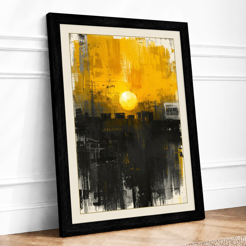 Sun Over City Modern - Framed Print, A3 - 42.0 x 29.7 cm, Black