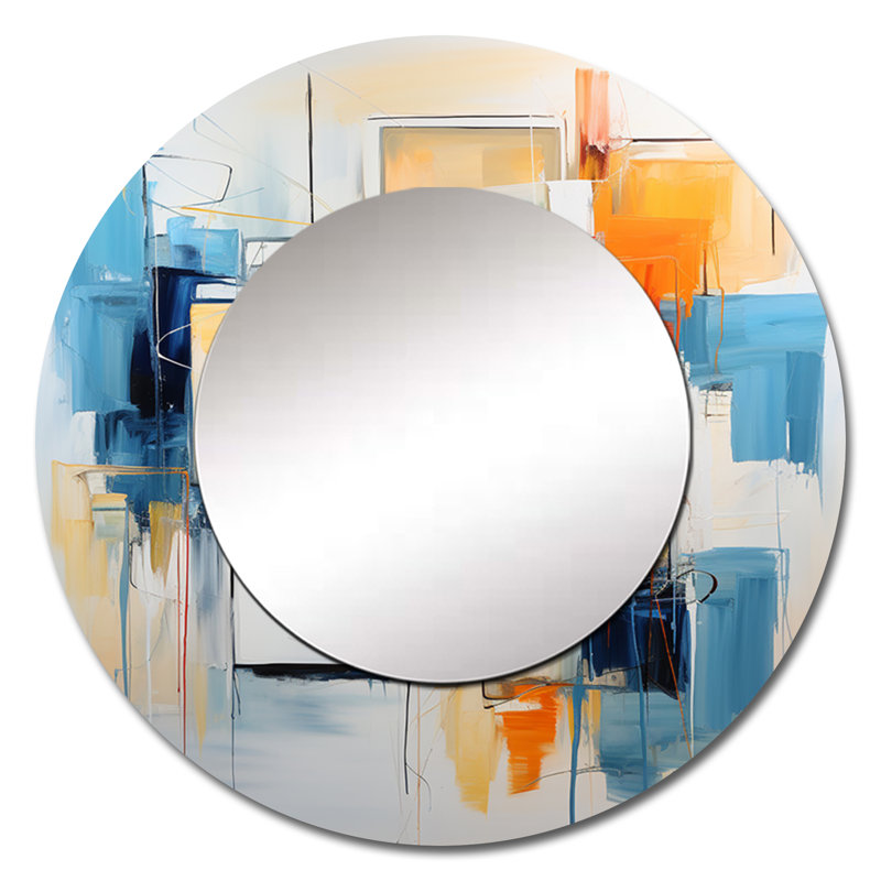 Blanchisserie, Abstract Reflections II - miroir unique, grand miroir mural rond bleu, impression d'art en métal