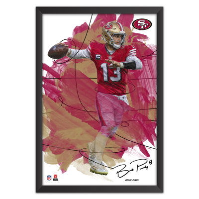 Tableau encadré de Brock Purdy, joueur des Giants de San Francisco (NFL), style coup de pinceau | 68,5 x 99 cm