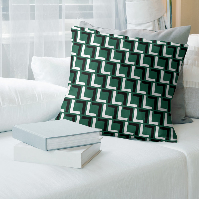 Housse de coussin New York, 14 po x 14 po, Vert / noir / blanc, Simili daim