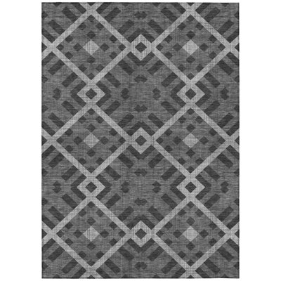 3' X 5' Charcoal Gray And Silver Geometric Washable Indoor Outdoor Area Rug