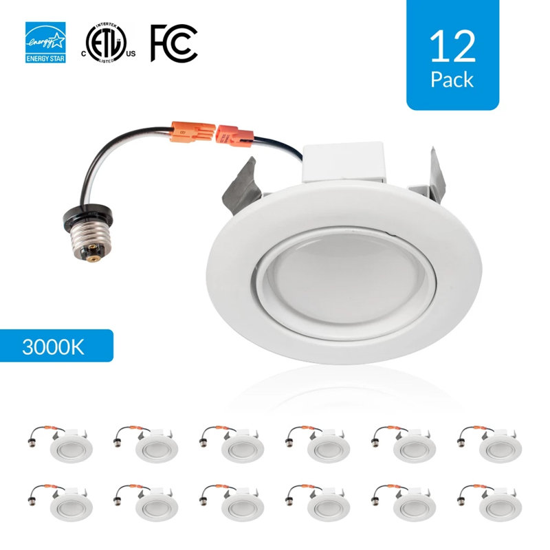 Ensemble d'éclairage encastré au plafond 4 "à DEL avec globe oculaire réglable à intensité variable (ensemble de 12), 3000 K