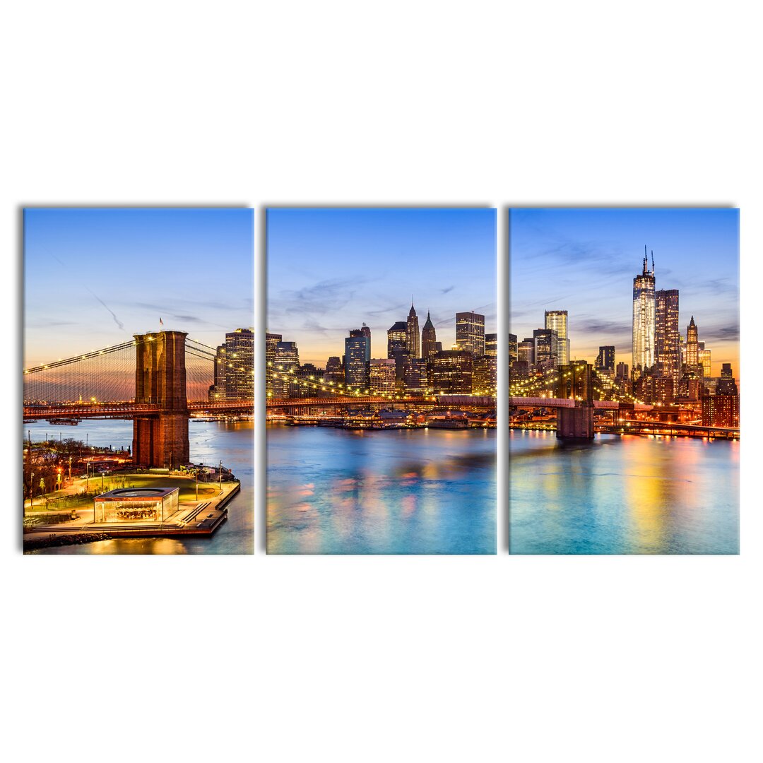 3-tlg. Leinwandbilder-Set Ansicht der Brooklyn Bridge