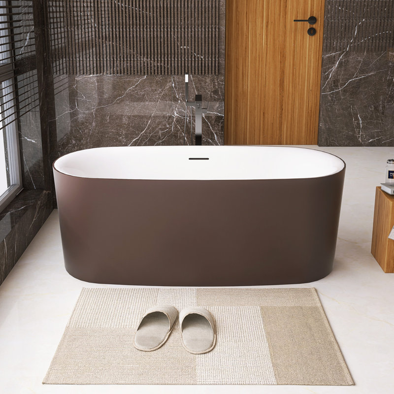 59 po Baignoire de trempage autoportante à surface solide avec trop-plein, Gris mat