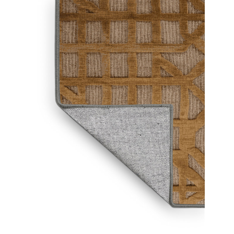 Tapis brun treillis lavable à la machine, Rond 3 pi