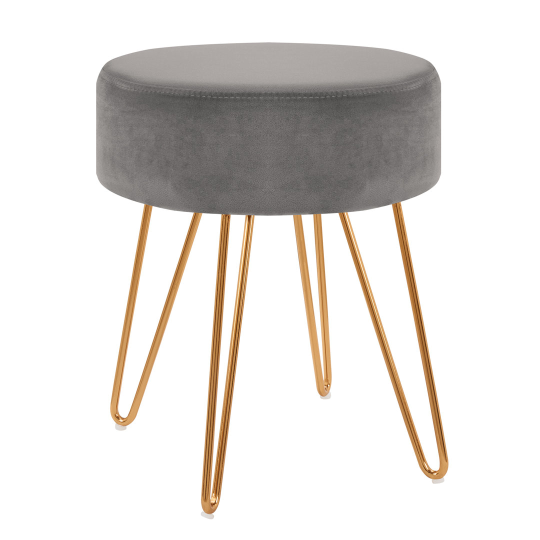 Velvet Round Foerster Iron Vanity Stool with Gold Hairpin Metal Legs Mercer41 Color: Gray